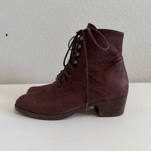 Christy Dawn The Dawn Boot Mahogany Soft Leather Lace Up Stacked Heel Boot 8 - Picture 7 of 12